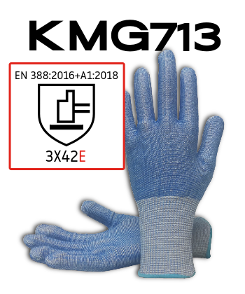Guante anticorte KMG713 con alta resistencia al corte nivel E según norma EN 388 para trabajos industriales
