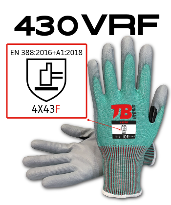 Guante anticorte 430VRF con máxima protección al corte nivel F según norma EN 388 para trabajos industriales de alto riesgo