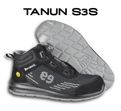Calzado laboral hidrófugo TANUN S3S con cierre Spinfast de BeeWork Shoes