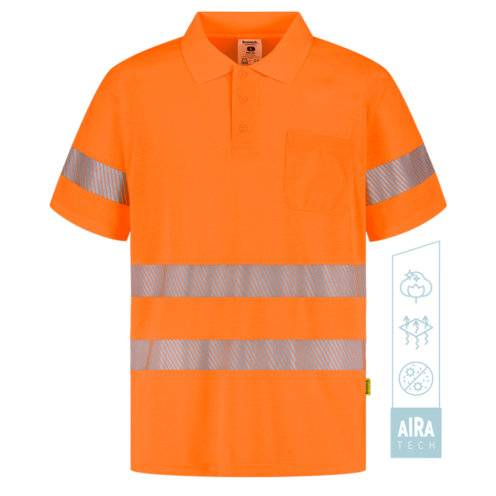 Polo monocolor de alta visibilidad con tejido AIRA TECH y tacto algodón.